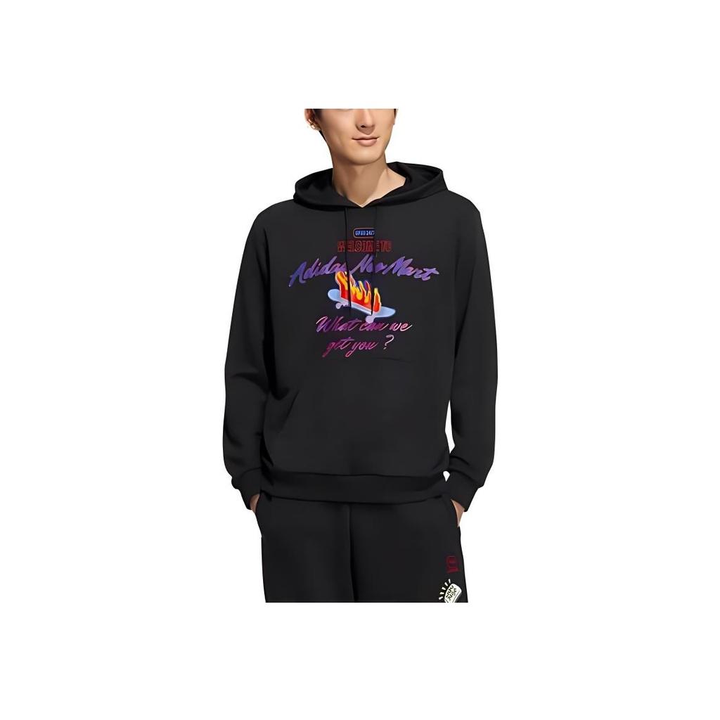 Adidas Neo Sporty Casual Series Alphabet Cartoon Print Hoodie Men Tops Black IA6806