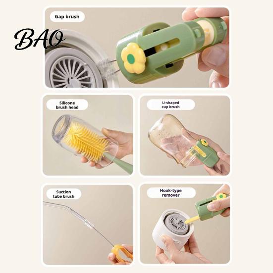Container Cleaning Brush 5 in 1 Silicone Cup with Long Handle, Multifunctional Deep Kitchen Sink Accessory Brush, Non-slip Reusable Cleaner