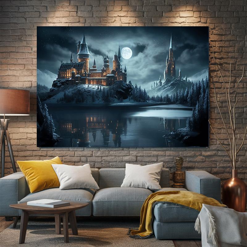 Castle Winter Night Tapestry Magic Academy Background Cloth Magic Enthusiast Atmosphere Decoration Room Decoration 100X70CM