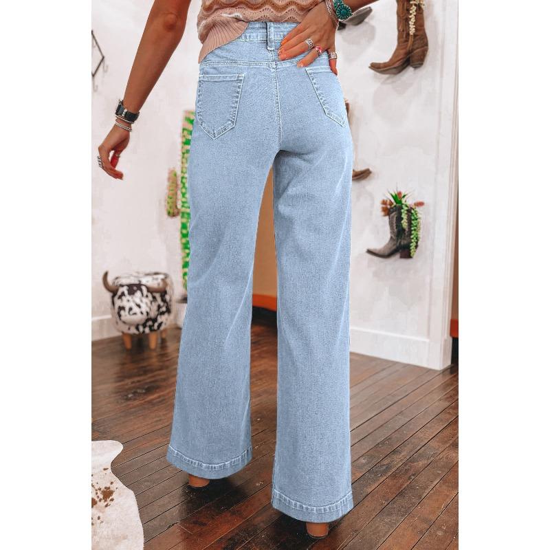 Women High Waisted Straight Wide Leg Denim Jeans Casual Vintage Fashion Pants