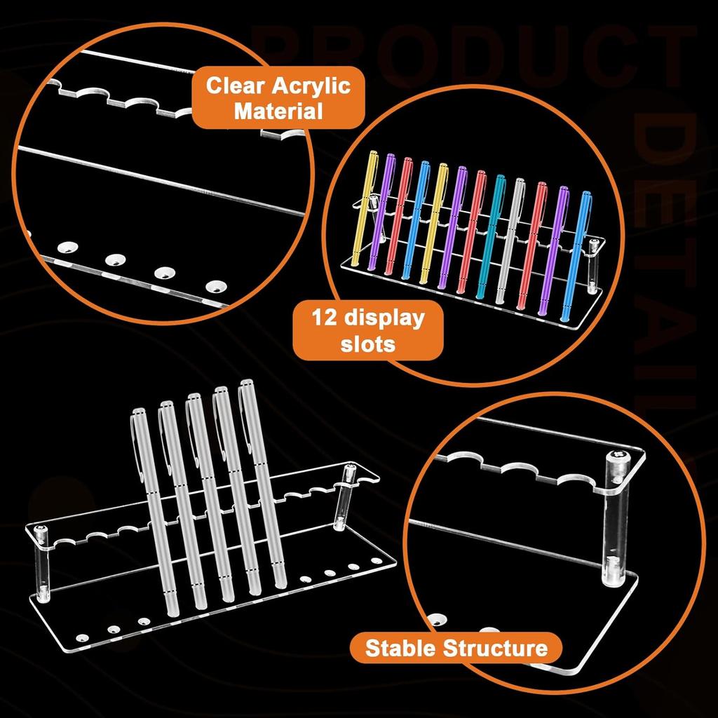 Clear Pen Display Stand 1.5cm 12-Slots Pen Holder Stand Pencil Display Rack Pen Stand Organizer for Pencil Makeup Brush Eyebrow
