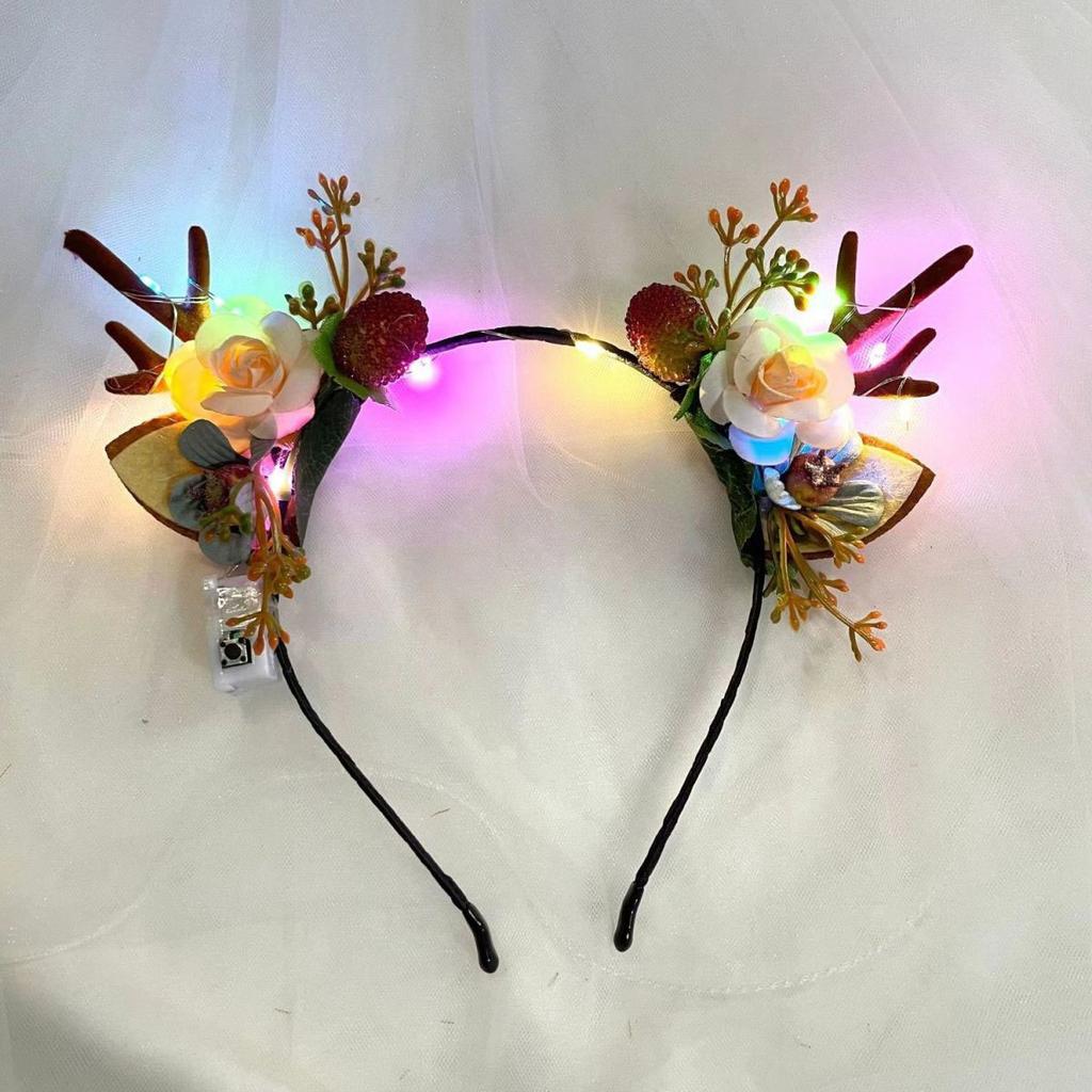 New Luminous Headpiece Elk Antlers Headband Christmas Flash Headband Flower Fairy Party Night Market Toy