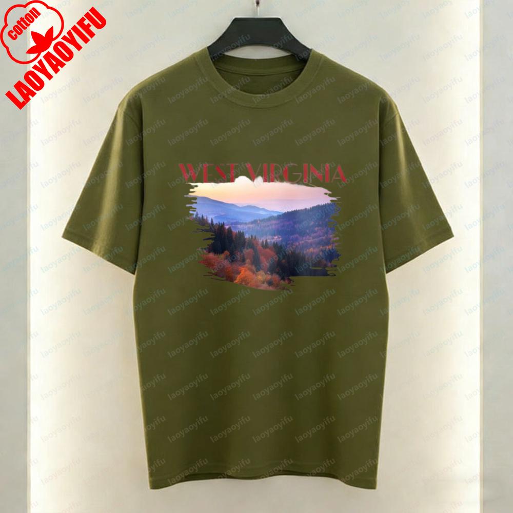 West Virginia Nature Unisex Cotton Tee Appalachian Mountain View Graphic TShirt for Unisex Summer Soft Breathable Casual Attire