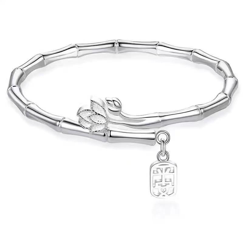 Geometric Lotus Trendy Bamboo Bracelet Chic Alloy Bangle Womens Jewelry Gift