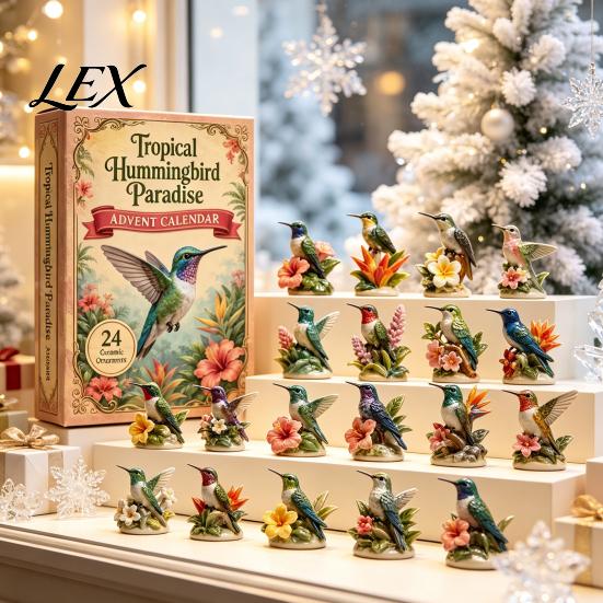 Holiday Countdown Calendar 2026 Hummingbird Advent Calendar, 24-Day Acrylic Ornament Set with Bird Figure Decoration for Home Countdown, Christmas