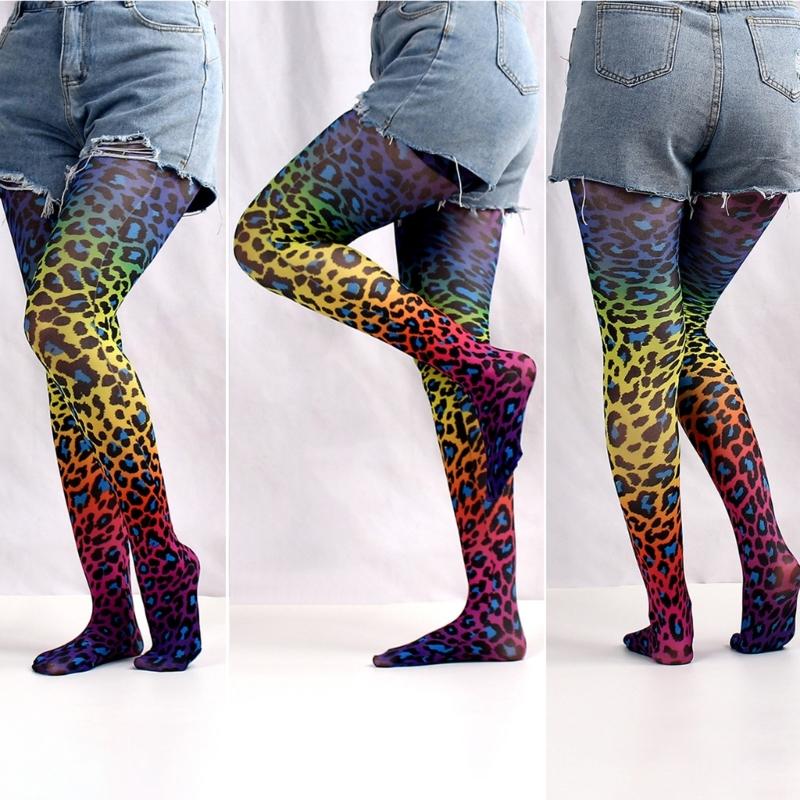 Multicolor Patterned Footed Tights for Women Printed Pantyhose Stockings for Dress Skirt Layering In Spring Fall Office and Daily Wear