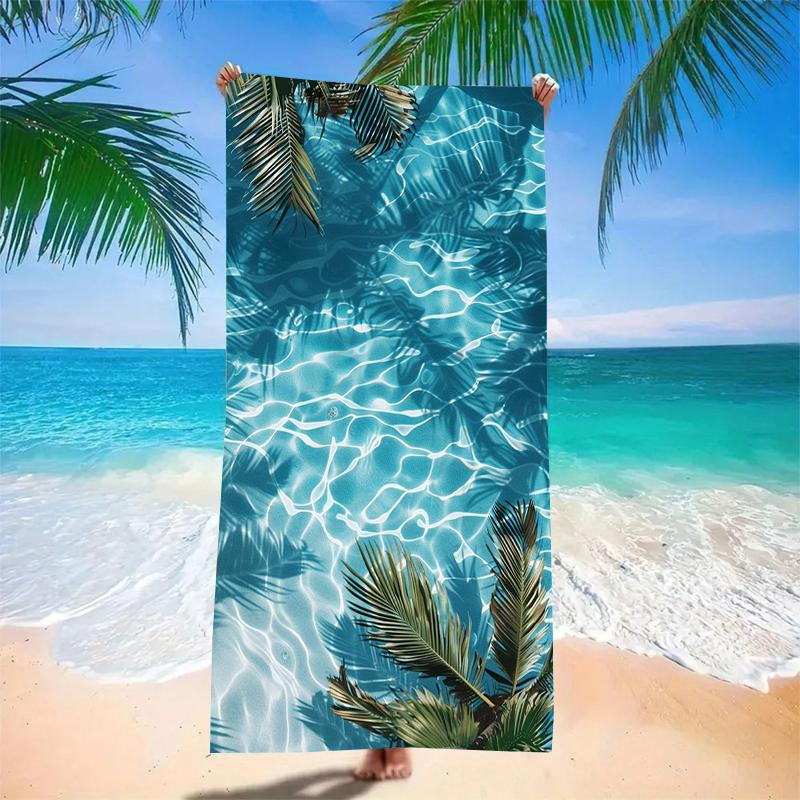 Tropical Palm Leaves Water Ripple Beach Towel Blue Ocean Wave Design Quick Dry Sand Free Towel For Swimming