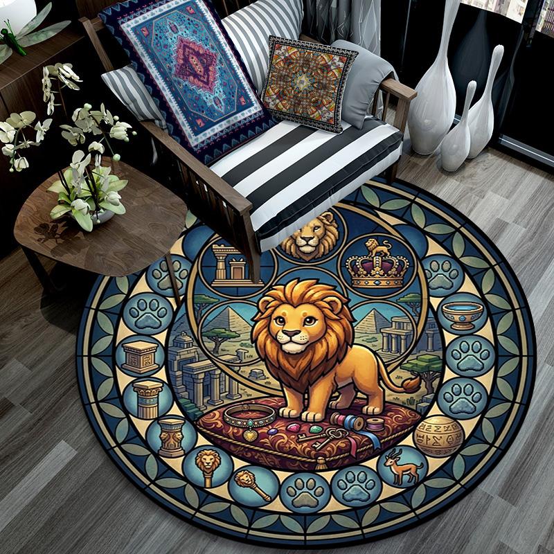 Royal Lions Legacy Round Area Rug Under Office Chairs Bedroom Living Room Home Decor 80cm x 80cm