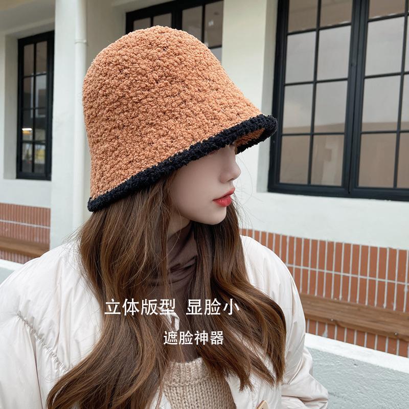 Black Bucket Hat Female Ins Internet Celebrity Knitted Basin Hat Autumn and Winter Season Versatile Face Small Face Cover Fisherman Hat