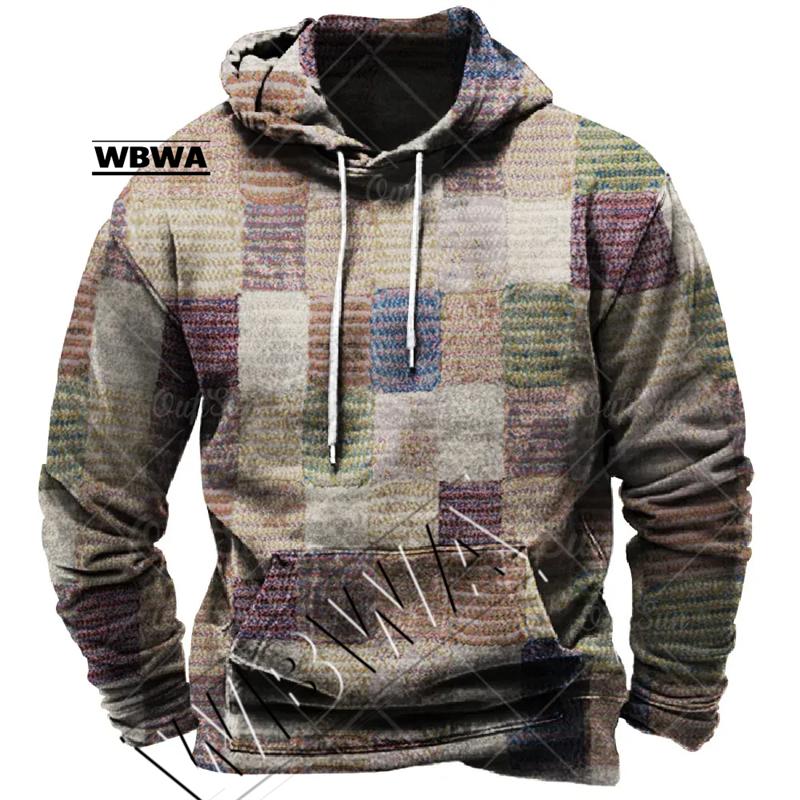 ETST0013 Vintage Heren Hoodie Voor Sweatshirt 3d Plaid Print Lange Mouw Trui Straat Man Kleding Heren Oversized Trui Met Capuchon 2023 M