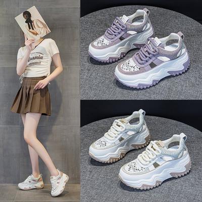 2510 Inner Height Increase 7 Dad Shoes Women's Spring New Versatile Thick Sole Hollow