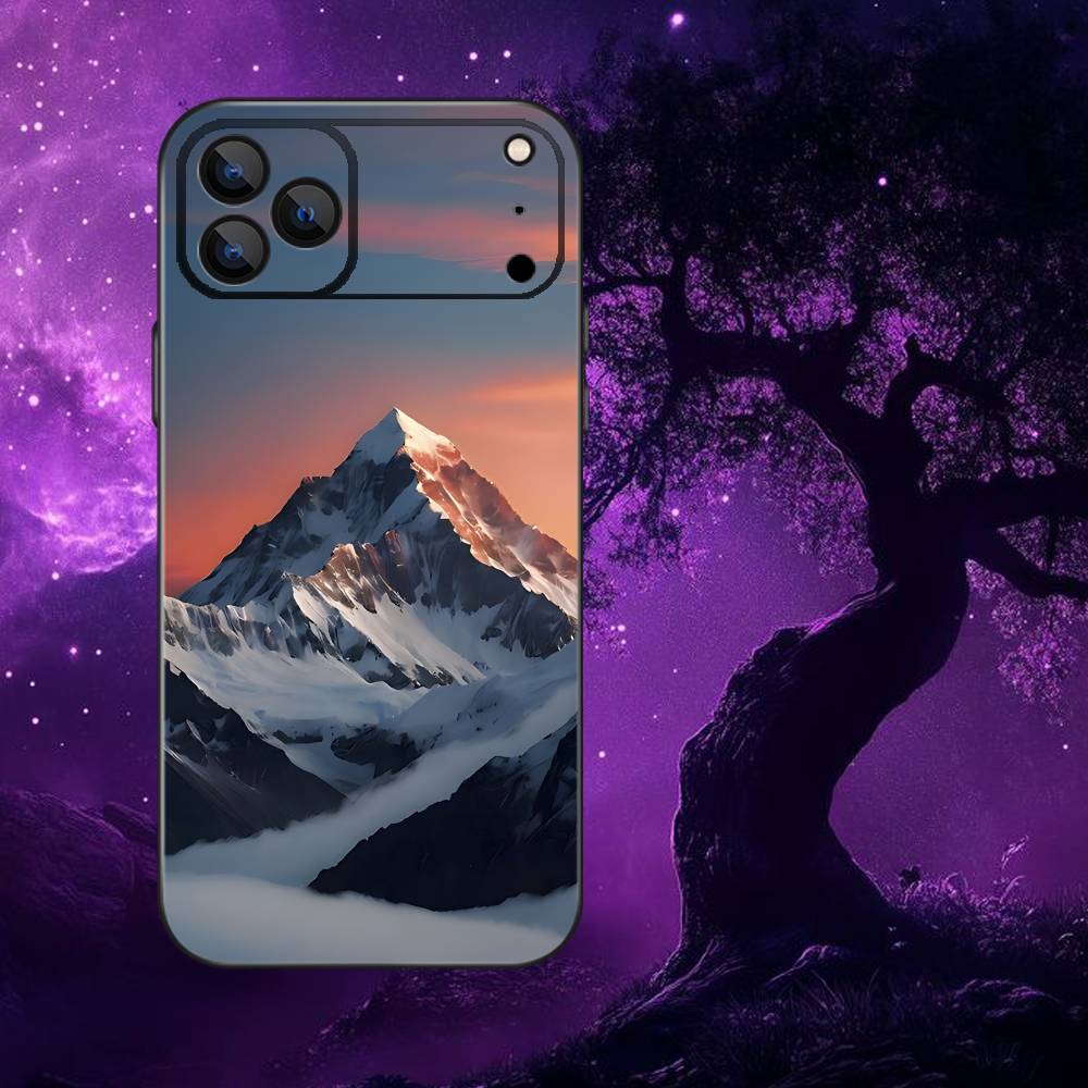 Snow Mountain Scenery Design Phone Case For iPhone 17,16,15,14,13,12,11,Pro Max,XSX,,XR,SE,Mini,8,7,Soft Silicone Black Cover