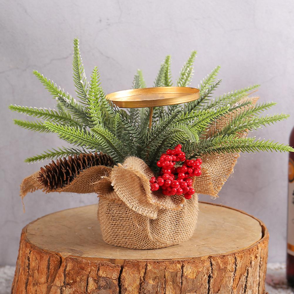 Christmas Berry Pinecone Candle Holder Featival Theme Rustic Candle Holder Multifunctional for Holiday Table Decoration