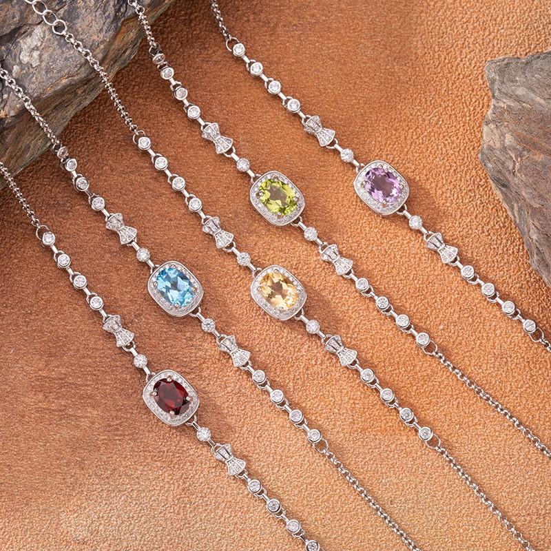 Natural Gemstone Bracelet Women With Citrine Amethyst Garnet Topaz Olivine Sweet Style Crystal Jewelry