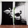 2pcs Black and White Swan Printed Curtain for Home Decor - Rod Pocket Window Treatment for Bedroom, Office, Kitchen, Living Room