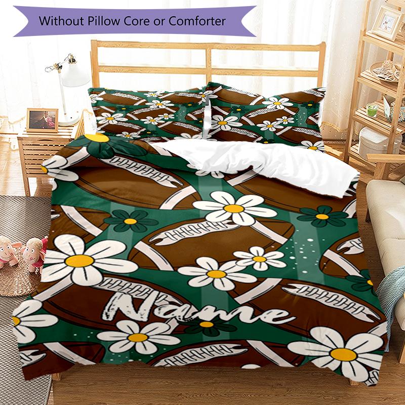 3pcs Custom Name American Football Bedding Set Duvet Cover Closure Includes 1 Duvet Cover & 2 Pillowcases, Soft and Comfortable for All Seasons.