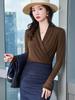2025 Autumn Korean Style Long-Sleeve V-Neck Mesh Top for Women