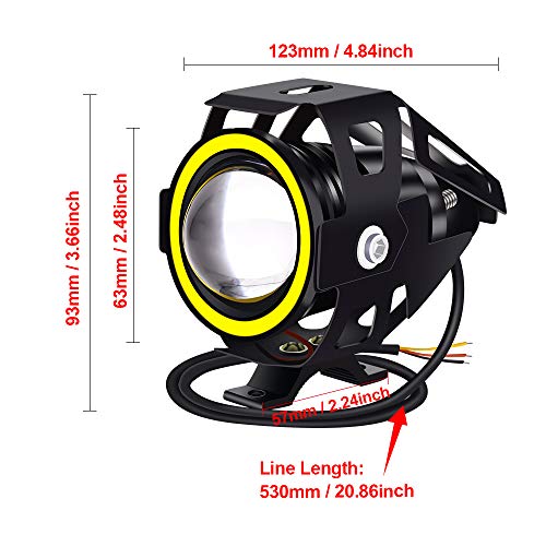 X-STYLE U7 Motorcycle Fog Lights, LED, Dual Mode, White + Yellow Squid Ring, Headlight, Auxiliary Light, Bullet Shape, 12V, Universal, with Switch, Se