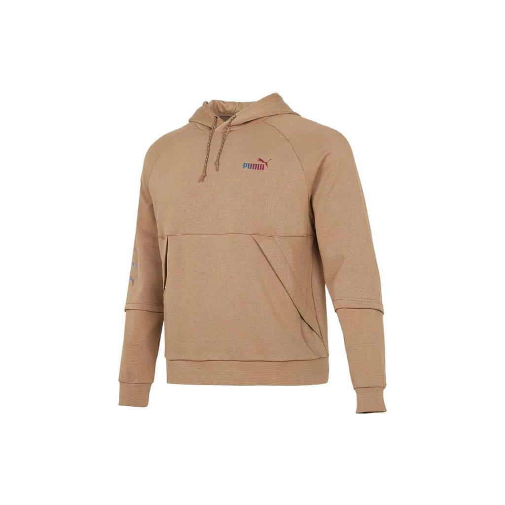 Puma Logo Print Loose Hoodie Men Tops Khaki 537016-63