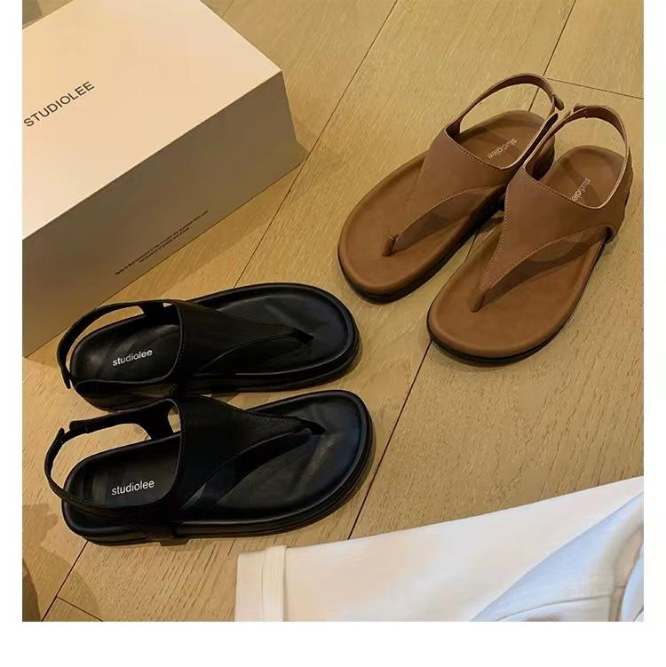 Grape mom studiolee minimalist temperament herringbone retro toe vacation flat bottom niche Roman style sandals women