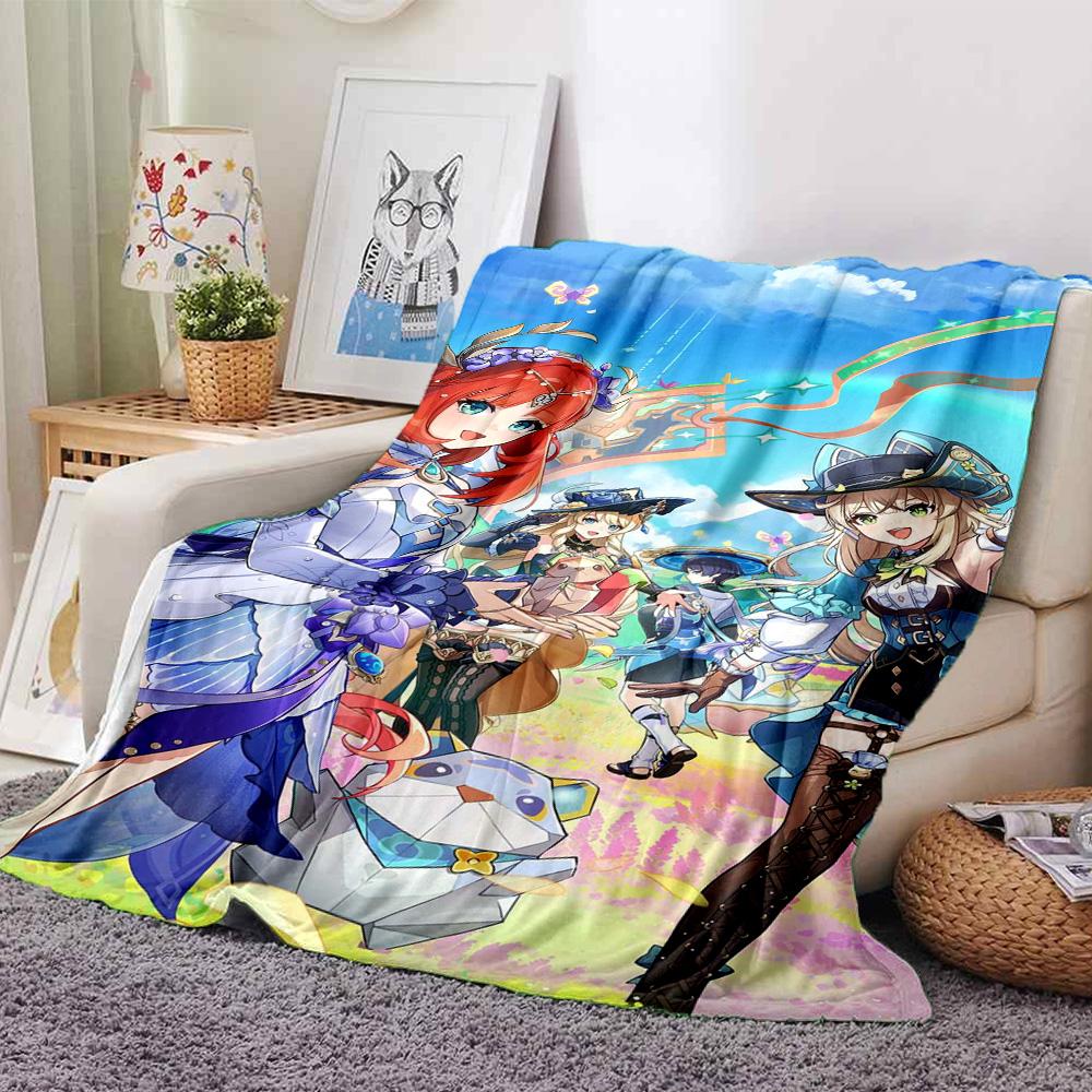 Genshin Impact Poster Print Flannel Blanket High Quality Warm Comfortable Cover for All Seasons Perfect for Gifts Home Decor