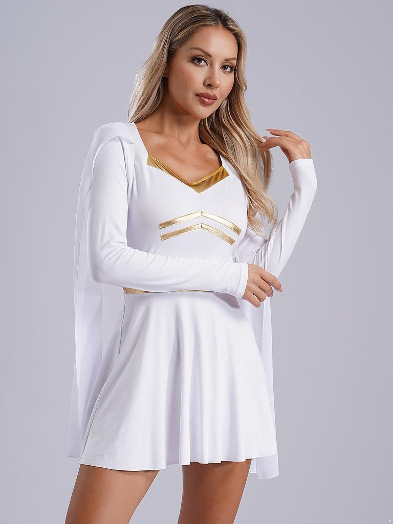 Costume de cosplay d'Halloween Costume grec-romain Robe fantaisie de reine en toge antique Robe cape en mousseline de soie pour déguisement romain Rôles de cinéma