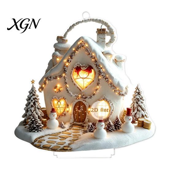 Christmas Theme Tabletop Ornaments Winter Ornaments, Double-sided Acrylic Snowman/Santa Claus/Reindeer/Cottage Table Seasonal Home Decorations