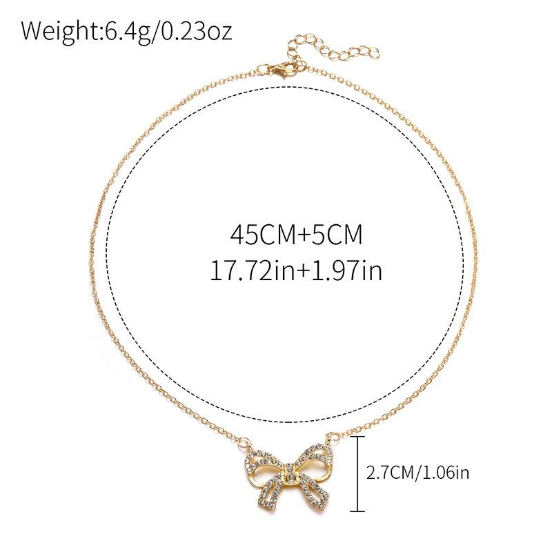 Diamond-encrusted alloy bow necklace, new jewelry women's pendant, niche high-end collarbone chain