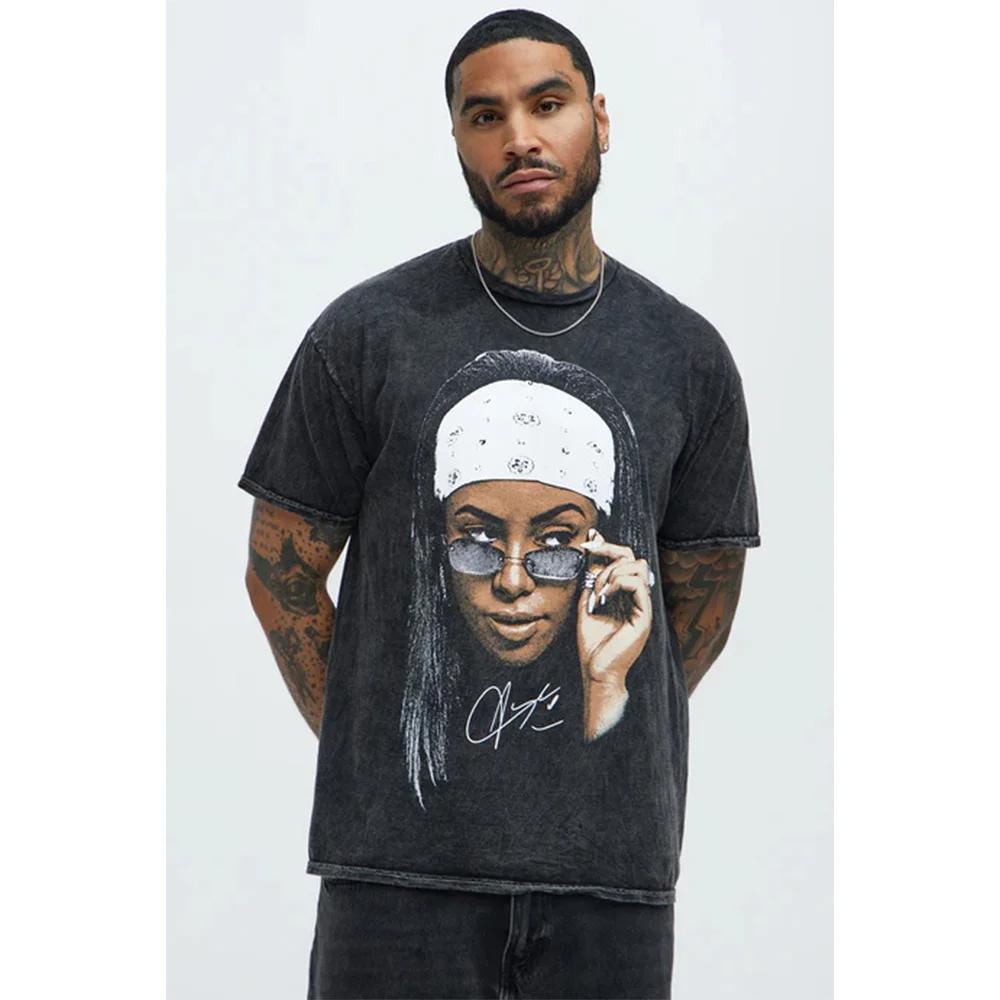 Comfort Colors Aaliyah Tees Pop Hip Hop Music Merch Shirt Retro 90s Casual Unisex T-Shirt Short Sleeve Men's and Women's