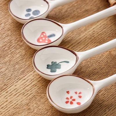 Cute Ceramic Soup Spoon Kawaii Korean Ice Cream Hand Painted Dessert Spoon with Long Handle Kitchen Tableware Accessories Gift