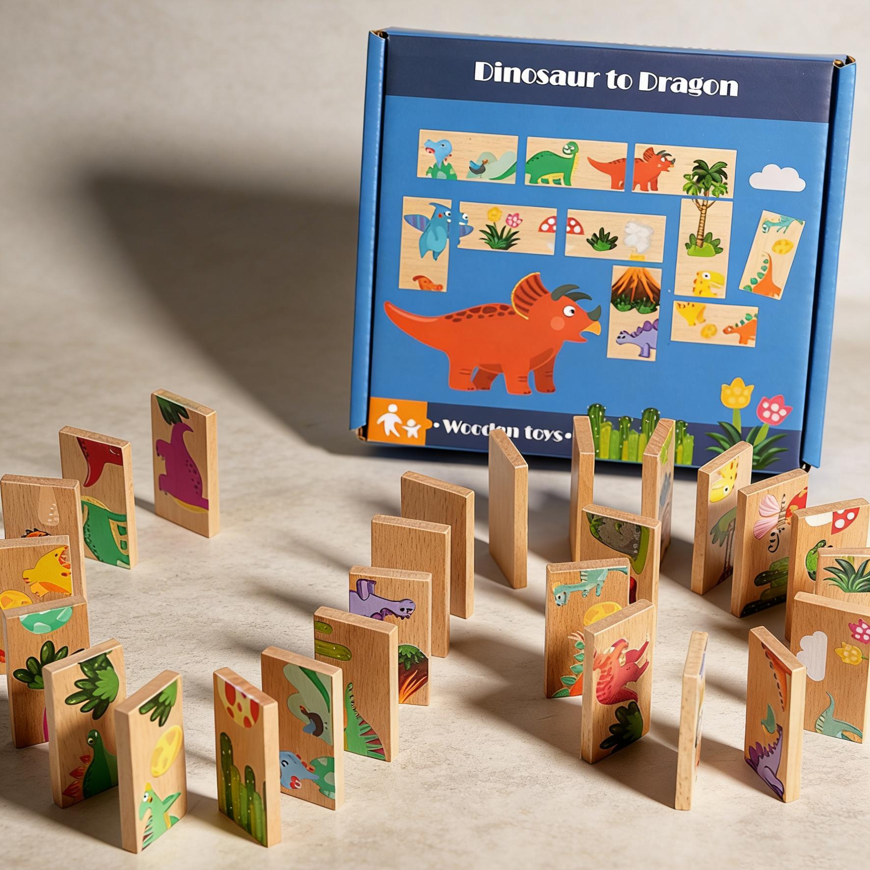 

Dinosaur Solitaire Wooden Puzzle Toy Build Towers Match Patterns Enhance Cognitive Skills Safe Beech Wood Blocks Toddlers
