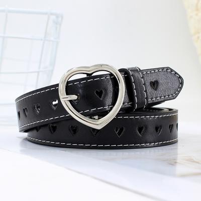 Women'S Love Day Buckle Decorative Heart-Shaped Porous Belt Casual Free Hole Thin Belt Women
