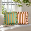 Striped Square Pillow Cover with Ruffled Edge Decorative Print for Living Room Sofa Home Decor Cushion Case 18x18 Inch