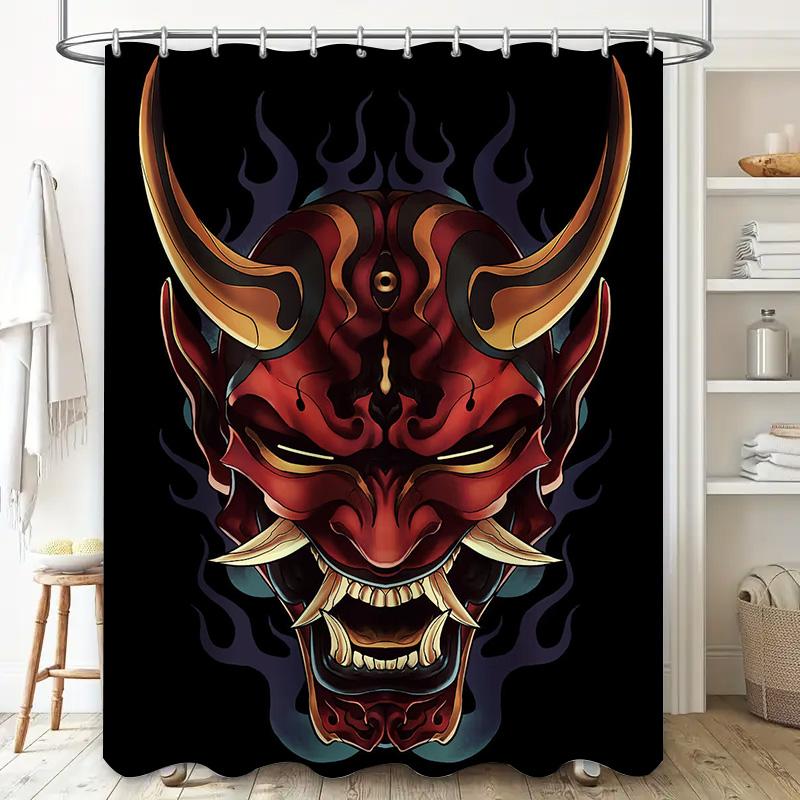 Stylish Dark Red Cartoon Devil Bath Shower Curtain Waterproof Polyester Decorative Home Decor Custom Size Available Black Flame