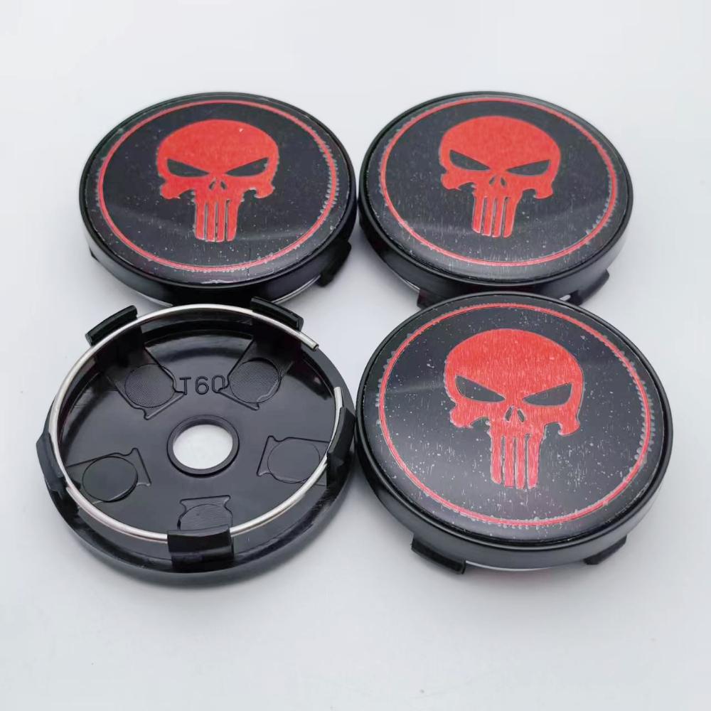 

4pcs/set Skull Logo Emblem Car Wheel Center Caps 60MM 56MM Wheels Hub Cap Skulls Badge Rim Hubcaps Cover Replace Car Accessories Punisher Skull Badge&4pcs T60 Wheel Cap