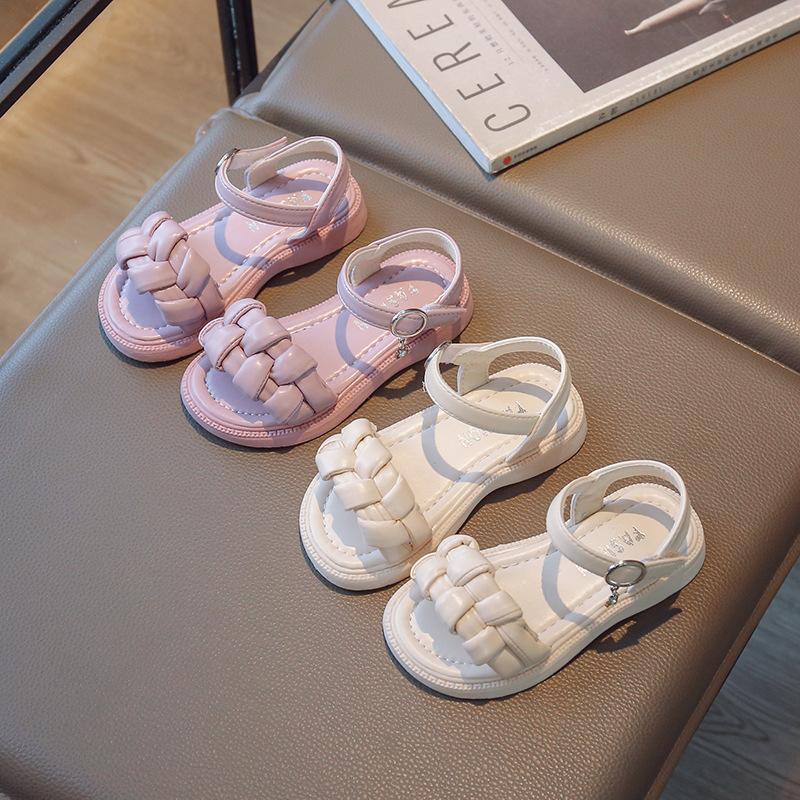 Girls Cross Weave Simple Korean Kids Soft Non-slip Summer New 2024 Children's Sandals Purple Kids Fashion Open-toe Party Shoes