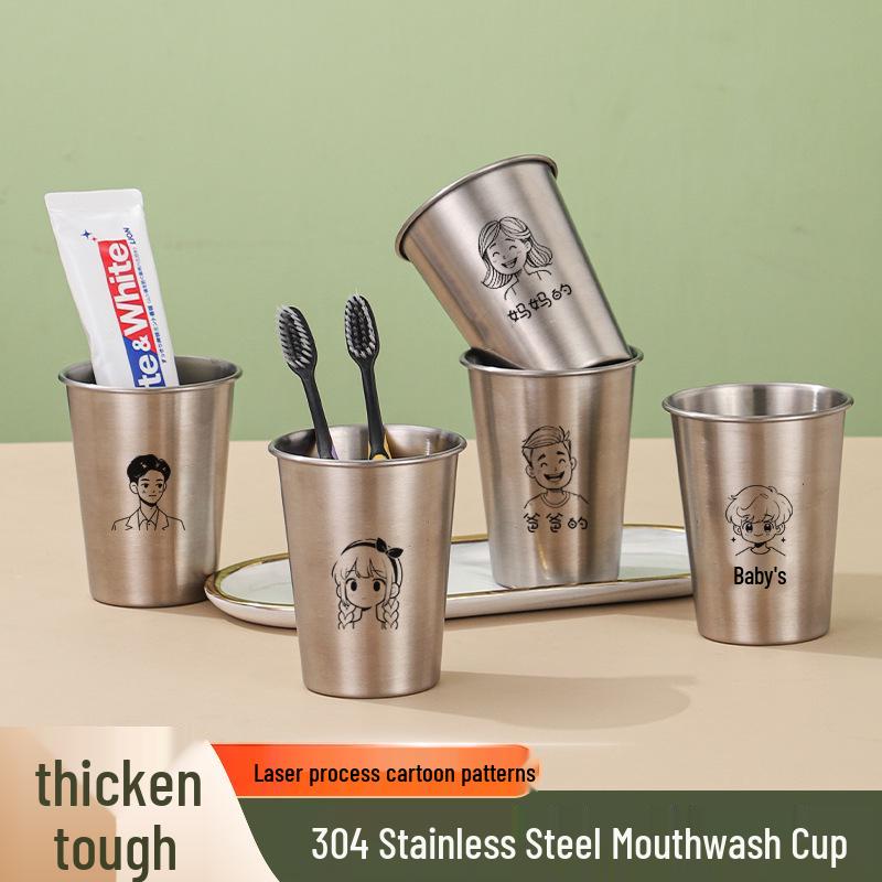 

304 Stainless Steel Cartoon Family Toothbrush Cup - Cute Parent-Child Design Younger Sister