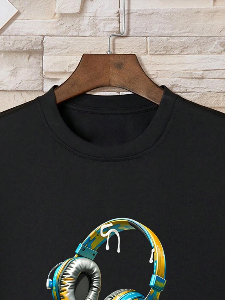 Colorful Headset Men Women Unisex Cotton T-shirt Luxury Brand Rap Big Size Top Short Sleeve Streetwear Classic Print Tee S-4XL