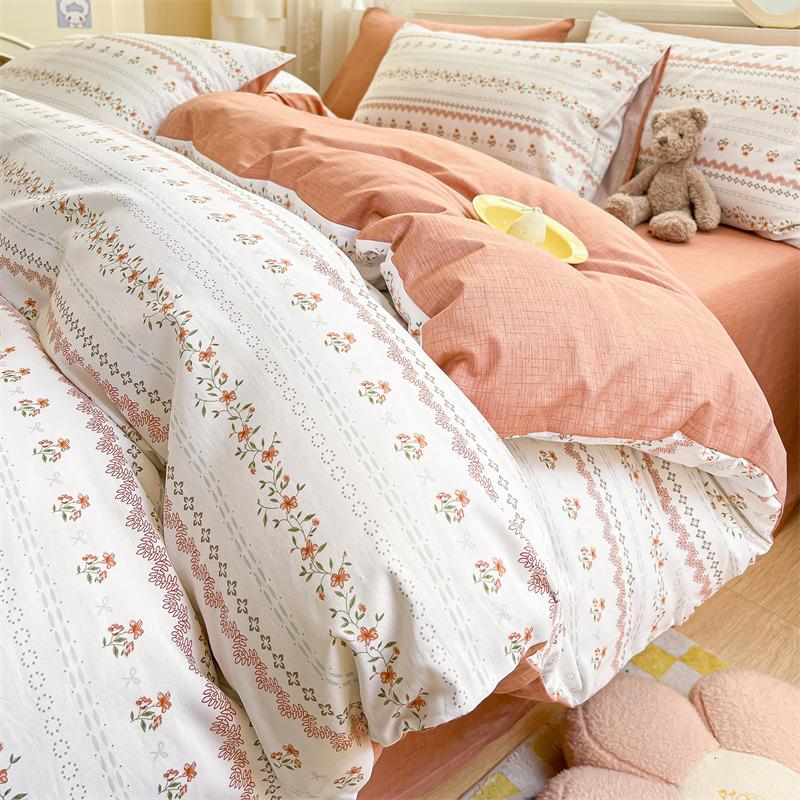 Bedding Four-piece Set, Cotton Pure Cotton Floral Quilt Cover, Bed Sheet Dormitory Three-piece Set