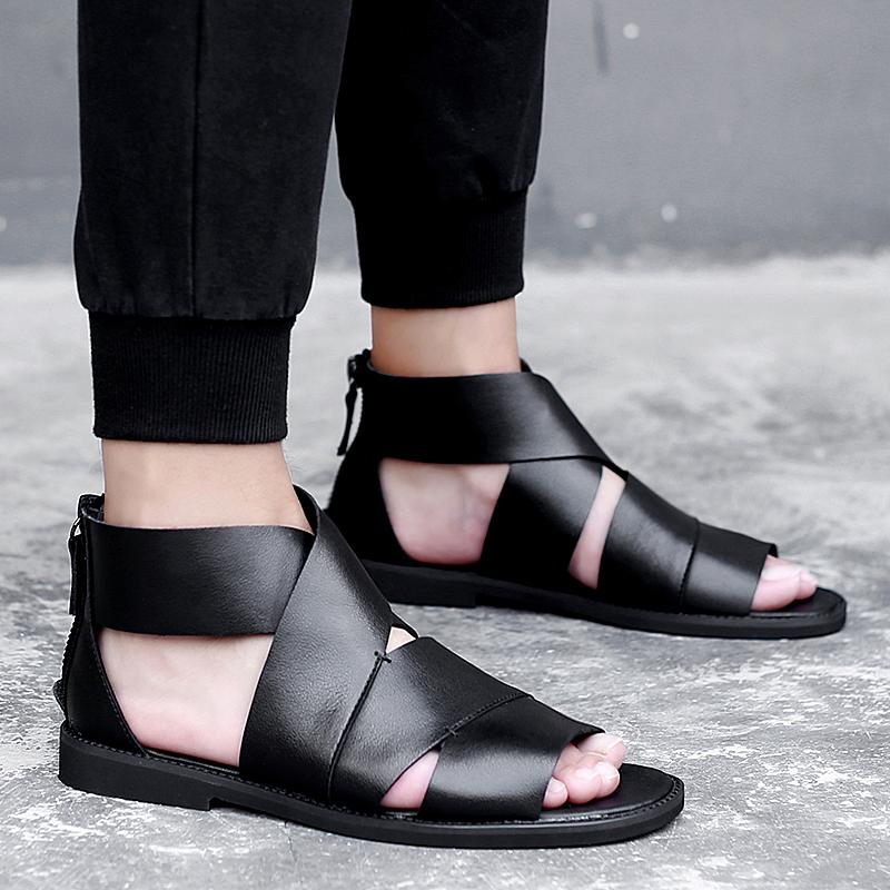 Fashion Trendy Breathable Men's Sandals Classic Black Versatile British Style Outdoor Party Leisure Activity Men's Walking Shoes 38-44