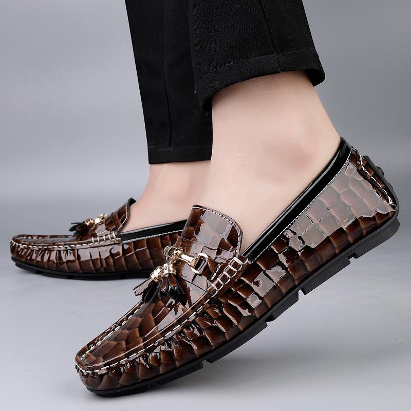 Men's Embossed Cowhide Moccasins - Slip-On Casual Leather Driving Loafers 