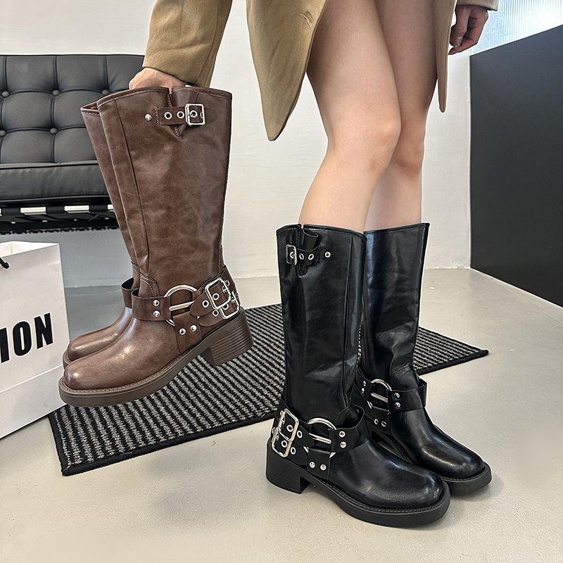 Coarse Heel Brown But Knee Knight Boots Women's Autumn 2025 New Western Cowboy British Style Tall Boots