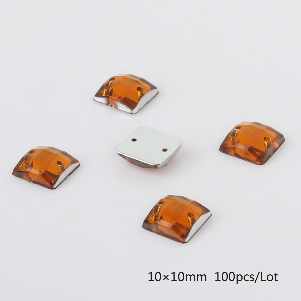 

50/100 шт., стразы с плоской обратной стороной, квадратные акриловые бусины, пришитые стразы, хрустальные камни для рукоделия, украшения для скрапбукинга 10x10mm 100pcs коричневый/глубокий