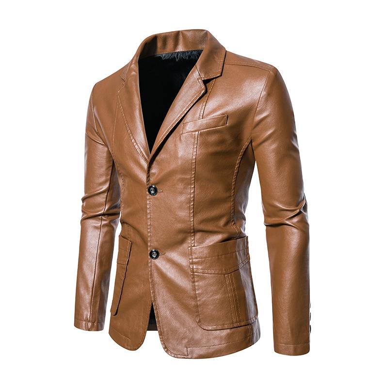 Neue Lederjacke Herren Jugend PU Lederjacke Anzugkragen Business Casual Lederjacke Herren Frühling Dünn Großhandel