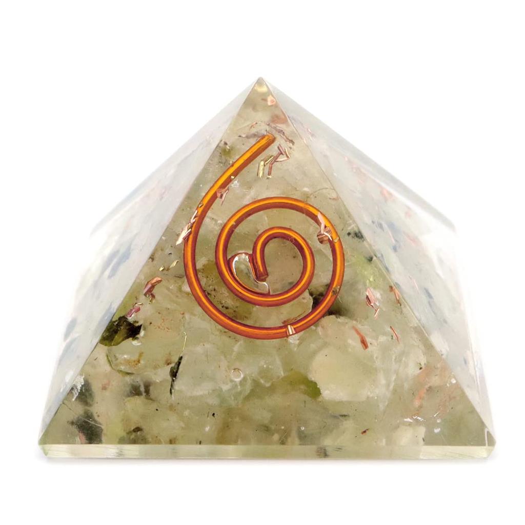 [GOLD STONE] Prehnite Orgonite Pyramid, Spiritual Item, Approximately 30mm Wide