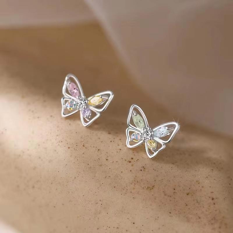 Korean Elegant Cute Rhinestone Butterfly Stud Earrings For Women Girls Fashion Metal Chain Jewelry Gifts