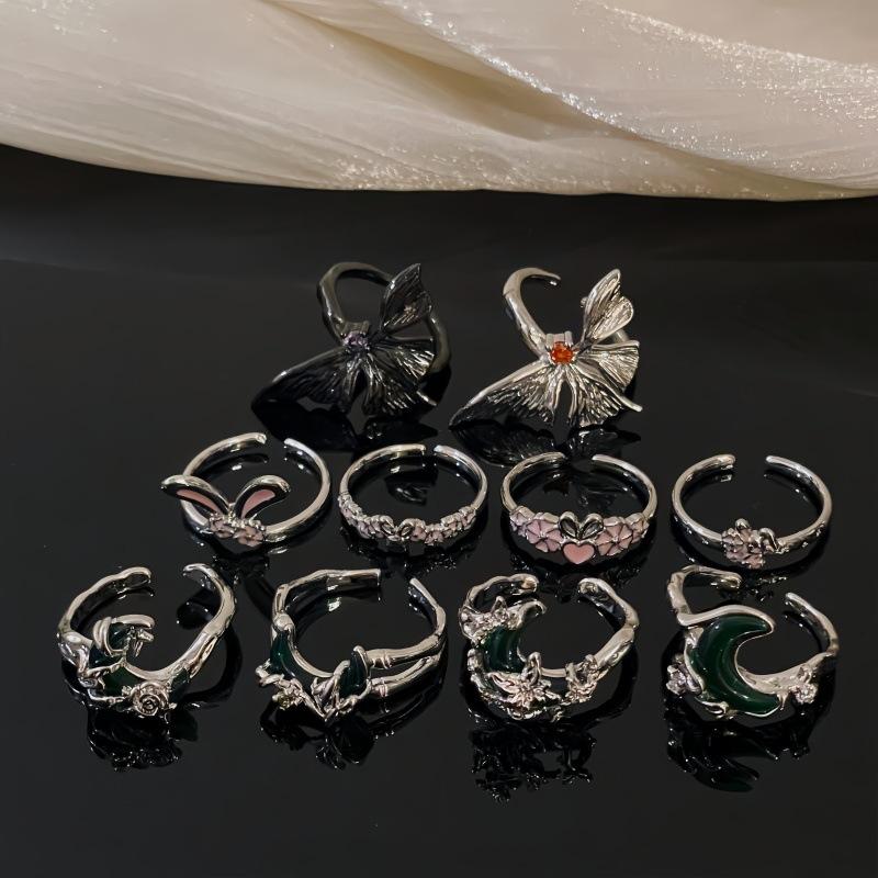 French Green Moon Series Open Ring Niche Design Fashionable High-End Individual Cold Wind Ring Woman