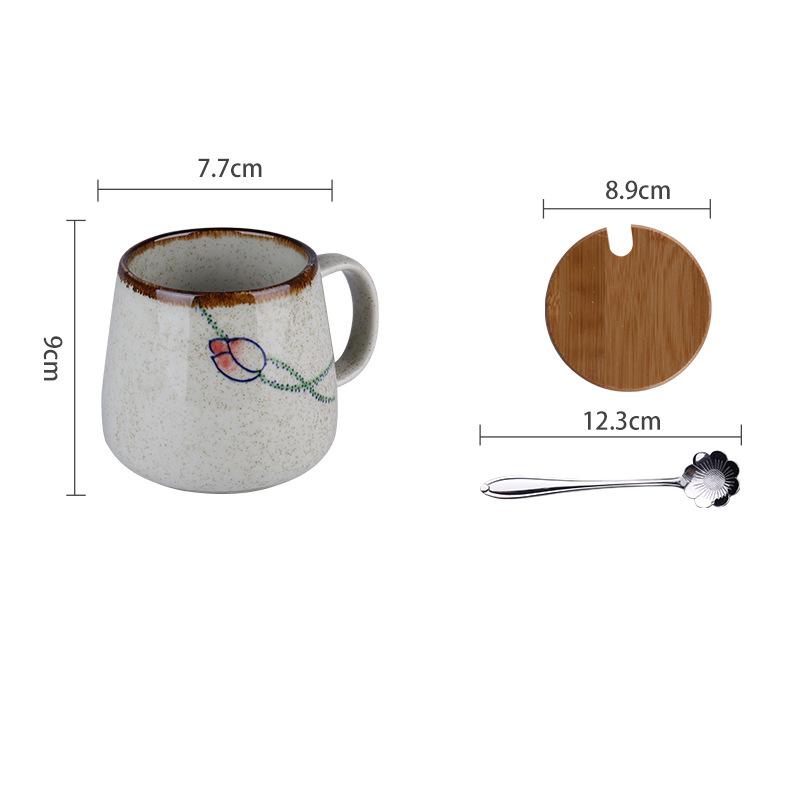350ml Japanese Retro Ceramic Coffee Cup With Lid and Spoon Heat Resistant Stable Design For Milk Tea Breakfast Home Office Gift