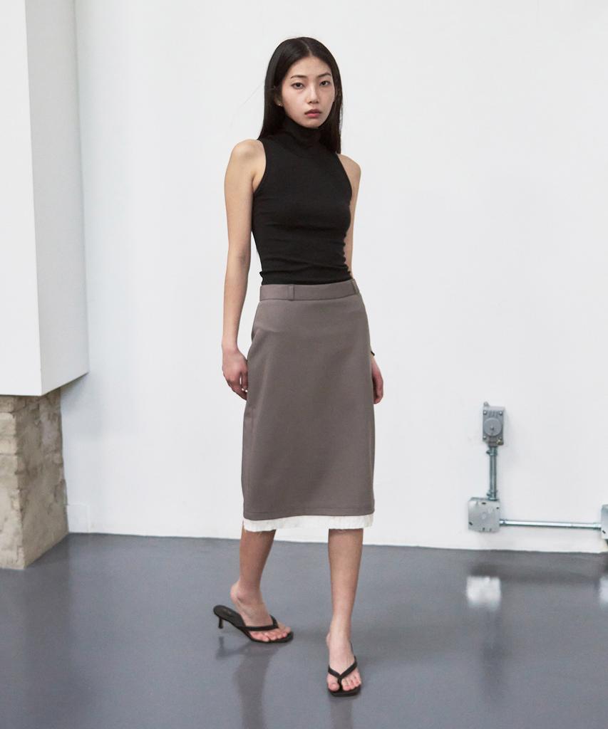 SIS A Fog Layered Midi Skirt [Brownie Gray]