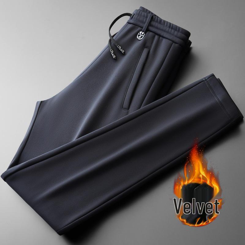 Men's Autumn Fleece-Lined Straight-Leg Elastic Sweatpants - Plus Size Casual Sports Pants